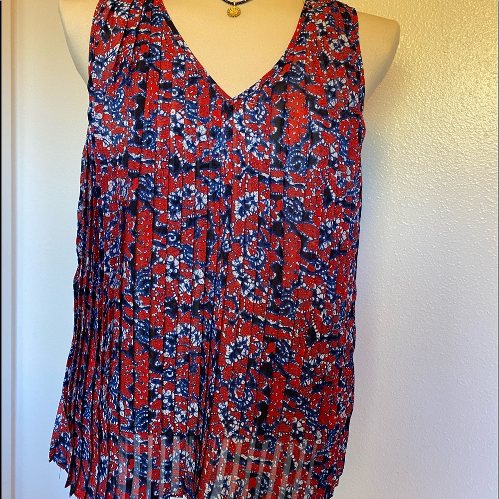 Michael Kors red navy indigo top with pleats